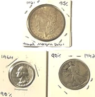 (3) Silver Coin Lot, Morgan Dollar, Walker Half, 1964 Quarter, All 90% Silver
