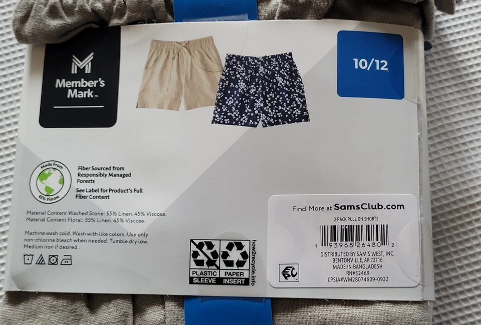 Шорты без застежек с эластичным поясом для девочек Member's Mark упаковка 2 шт. 10/12 - Изображение 3 из 3