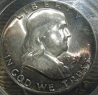 1957 Silver Franklin Half Dollar PCGS MS 64 FBL color toning