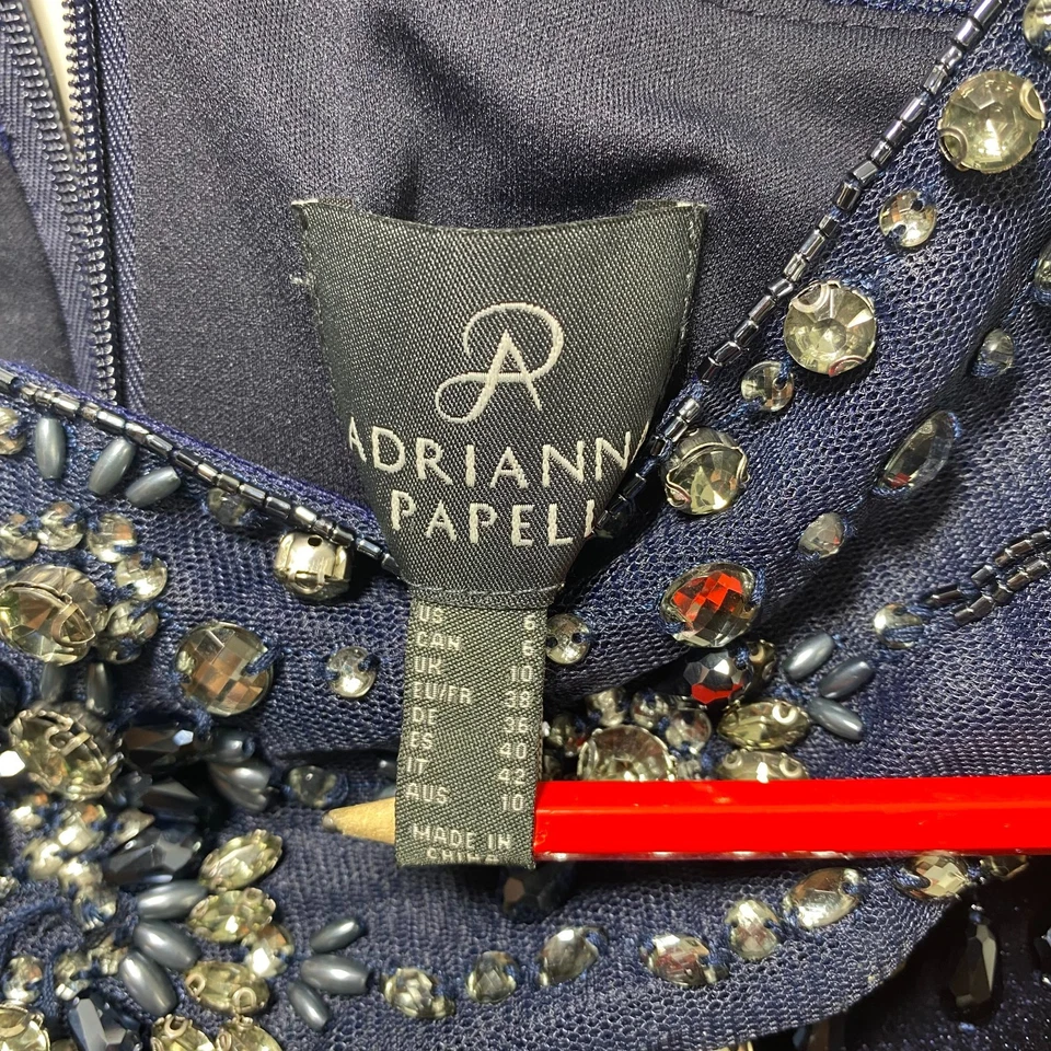 Adrianna Papell Velvet Evening Gown Dress  6 Black Tie Bridal Formal Dark Navy - Image 4 of 4