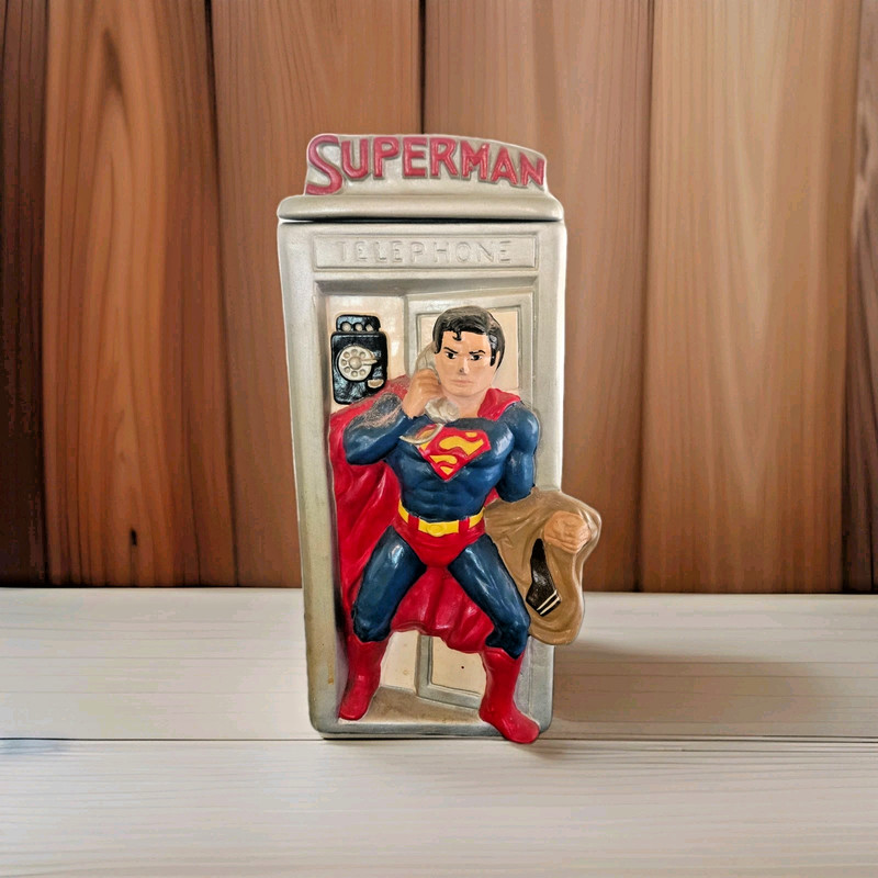 Superman Cookie Jar 1978 DC Comics Original SILVER Vintage Phone Booth #846
