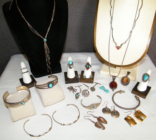 Many Signed 25Pc Most NATIVE AMERICAN JEWELRY LOT Some MEXICO Sterling Silver