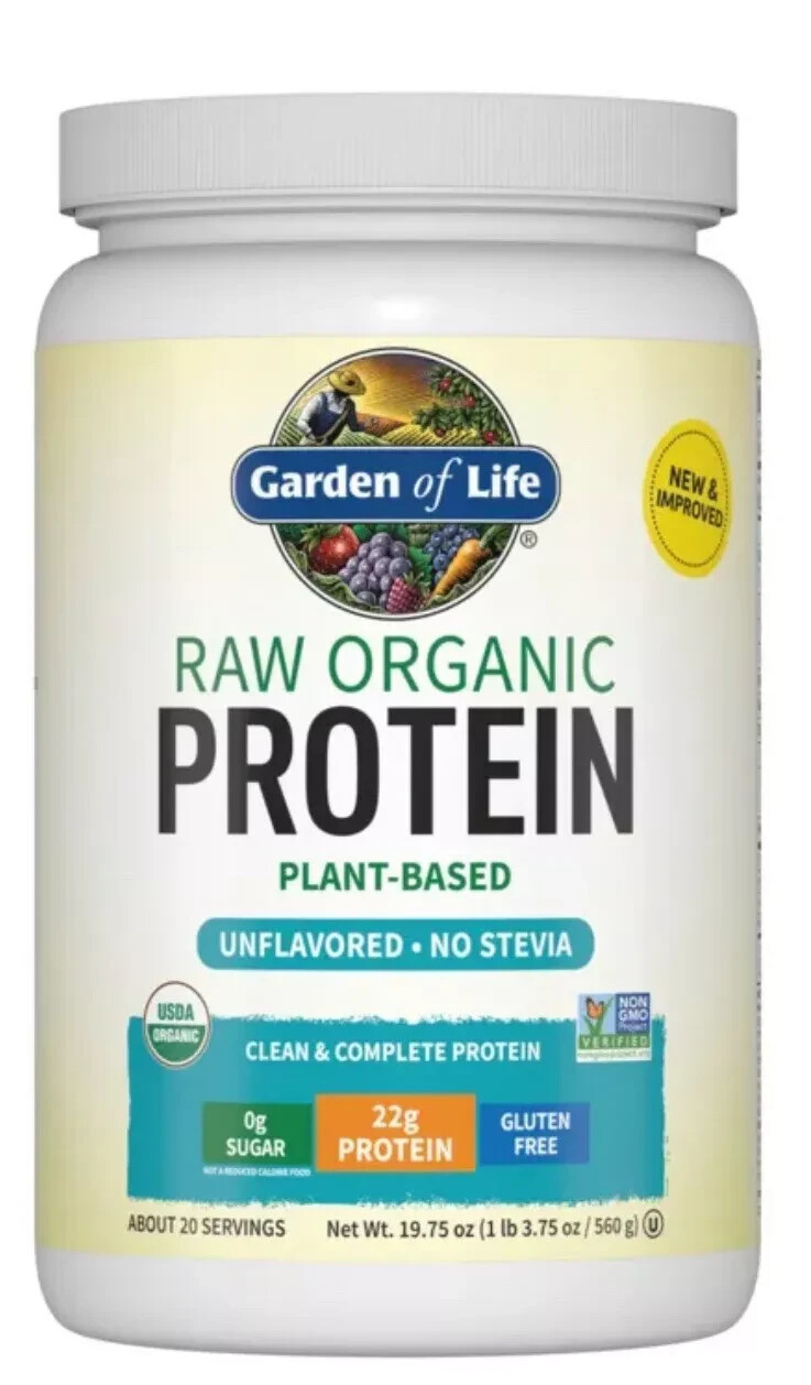 Garden of Life Raw Organic Protein Plant-Based, Unflavored, No Stevia, 19.75 oz