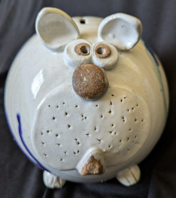 Fat Cat/Dog Piggy Bank Stoneware Pottery 1970's VINTAGE