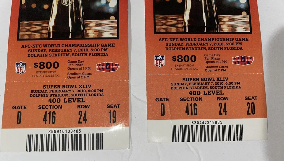 NUEVO SIN USAR SUPER BOWL XLIV 2010 (44) ENTRADAS AUTÉNTICAS COMPLETAS (2) COMO NUEVO Foto 3 de 4