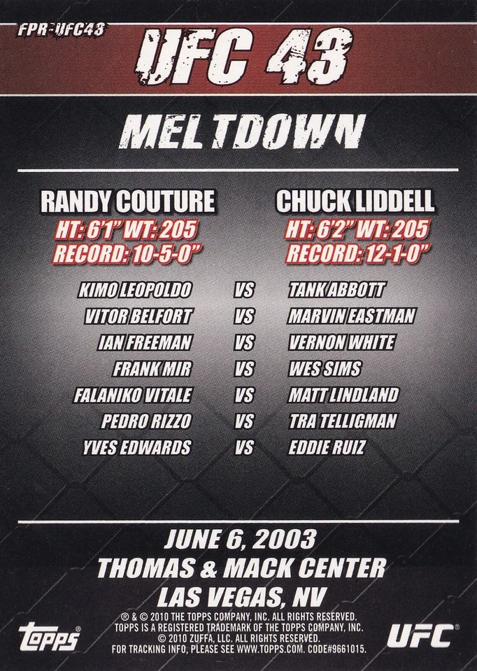 Chuck Liddell Ken Shamrock Tank Abbott Kimo Signed 2010 Topps UFC 43 Poster Card - Image 3 of 4