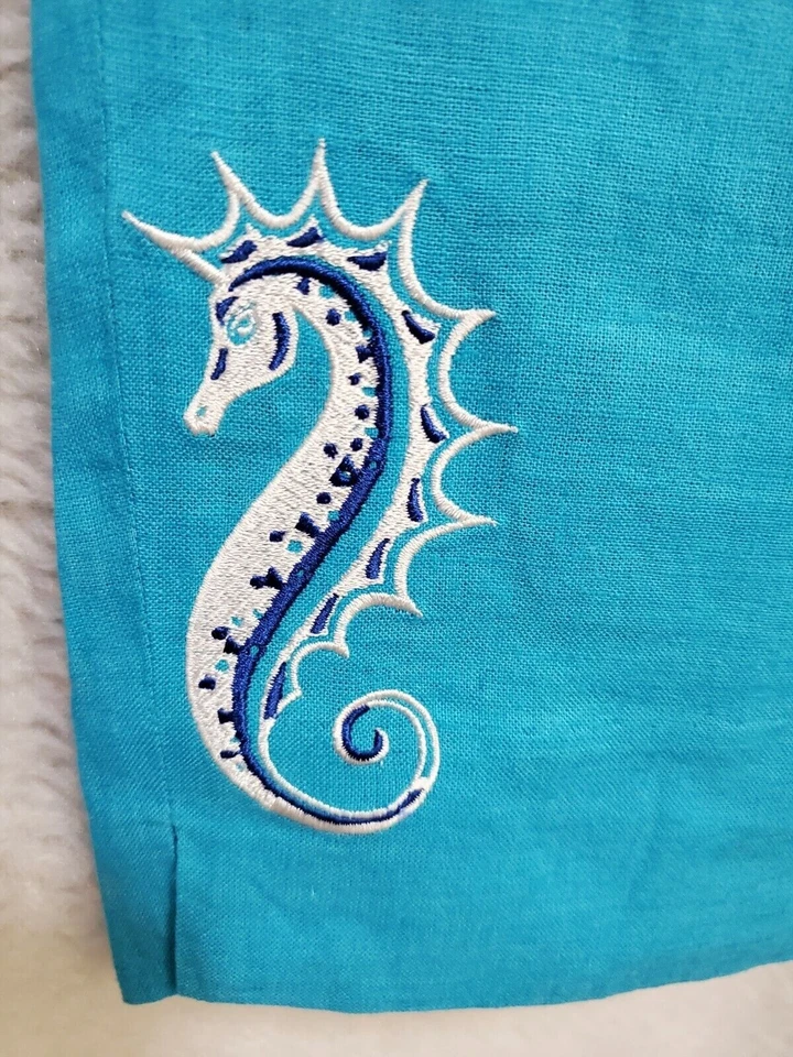 Pantalones capri Bob Mackie para mujer talla 18W azul caballito de mar lino NUEVO Foto 4 de 4