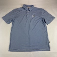 Straight Down Polo Shirt Men L Blue Striped Short Sleeve Golf Stretch 1/4 Button