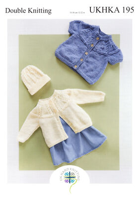 Baby Zopfmuster Langarm oder Kurzarm Strickjacke Mütze Doppelstrickmuster UKHKA 195