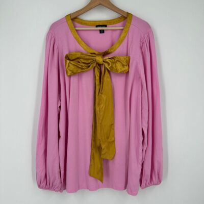 Studio Park x Shawn Killinger Blouse Satin Bow 2X Pink Gold