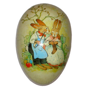 Vtg Paper Mache EASTER Bunny EGG Candy Container German Nestler Rabbits Knitting