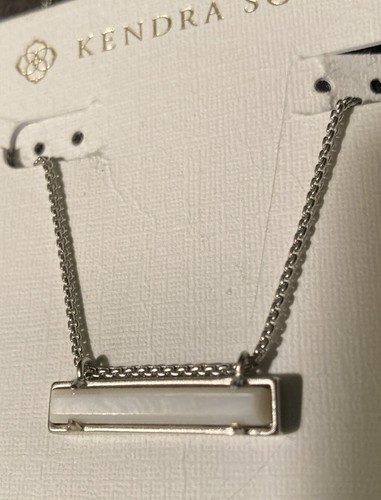 Kendra Scott Leanor Silver Necklace In White Mother of Pearl Bar Pendent~New $70