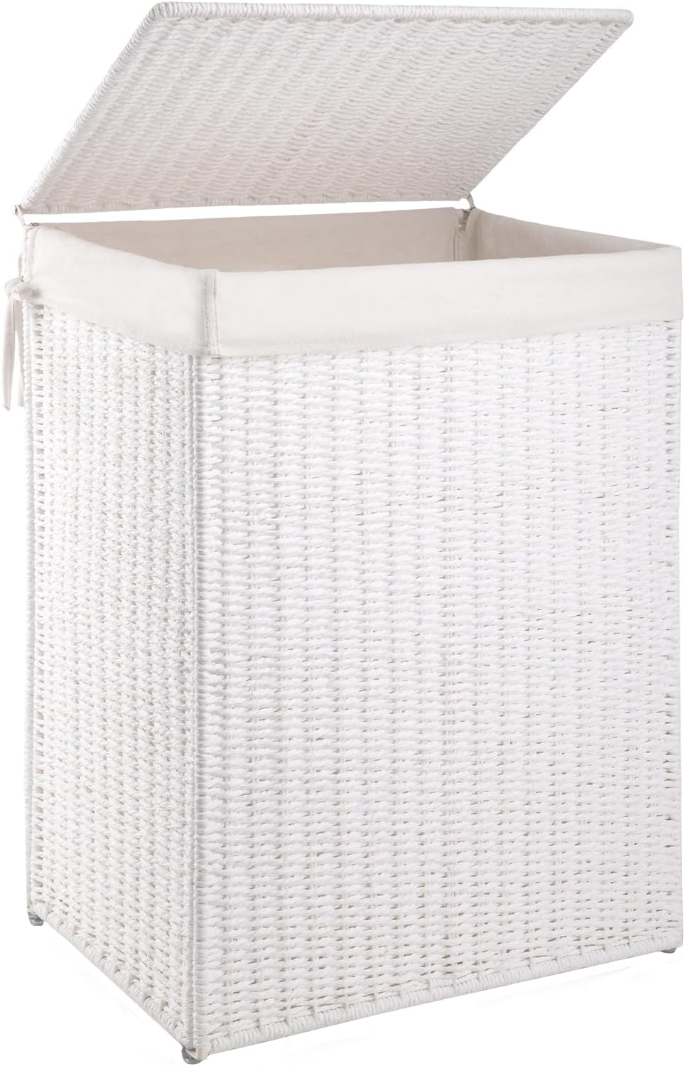 23.8 Gal Wicker Laundry Hamper with Lid & Removable Liner Bags-image