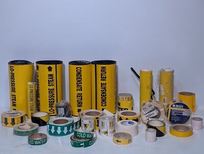 Large Lot of Facility Safety Markers, Pipe Markers, Arrow Tape, Safety Stickers