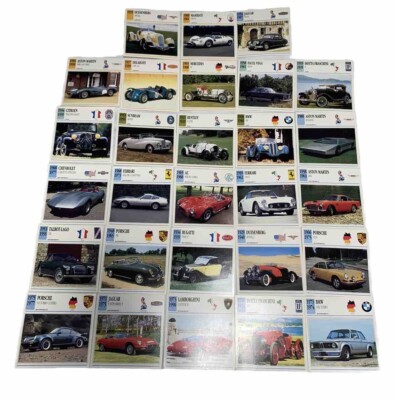 28x VINTAGE CLASSIC CAR CARDS-PHOTOS & INFORMATION ITALIAN MADE 14cms x ...