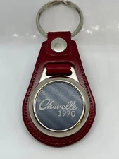 1970 CHEVELLE RED LEATHER & STEEL ENGRAVED KEYCHAIN