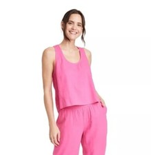 Stars Above Womens Size M Solid Deep Pink Linen/Rayon Racerback Pajama Tank Top