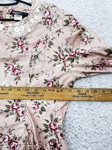 Vintage 1980s Dress Women's 7/8 Pink Floral Cottagecore Prairie Lace Collar - Picture 9 of 11