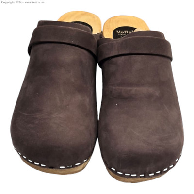 ANTIQUE BROWN SWEDISH DESIGN CLOGS VOLLSJO SUEDE LEATHER WOODEN SIZE EU46 US 14