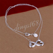 Designer Inspired 925 Sterling Silver Necklace w/ Double Heart INFINITY Pendant