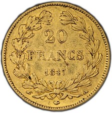 1847 France 20 Francs Gold Coin - Louis Philippe