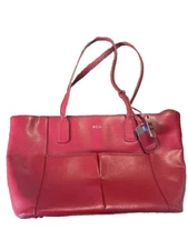 Lauren Ralph Lauren Newbury Tote Saffiano Leather Purse Red Pocketbook