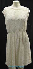 PINKY dress Cream lace fit flare First Date mesh Dress sleeveless Junior L NEW