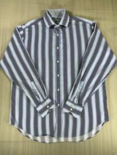 Jack Stone Shirt Mens Large Blue Black Striped Business Button Up Casual 3459