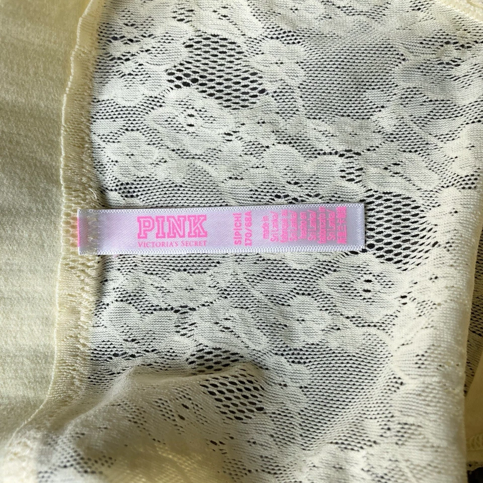 Calcinha Victoria Secret S amarela transparente floral renda logotipo faixa biquíni roupa íntima - Imagem 4 de 4