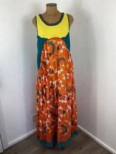 Mimi Liberte Michel Klein Women’s Dress 36FR Scoop Back Gauzy Wood Bead Bold EUC