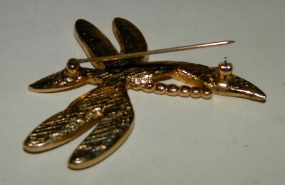 Broche Vintage Dorée En Forme De Libellule - Bijou Ancien - Occasion - Métal