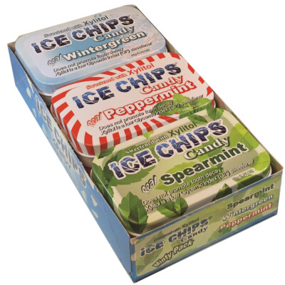ICE CHIPS Xylitol Candy 6 Tins; Keto Friendly, Gluten Free (Minty Pack)