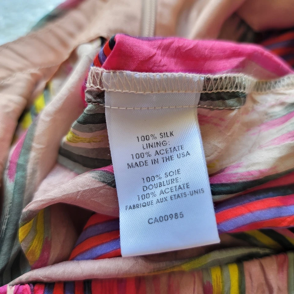 Pantalones Cortos Rosa Verde Rayas 100% Seda Talla M Tiro Alto Ligeros Cremallera Trasera Foto 2 de 4