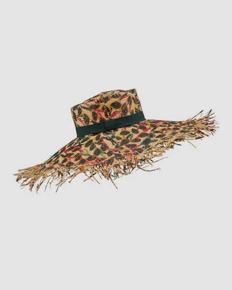 $155 Rafaello Bettini Women's Beige Sunglass Print Frayed Edge Sun Hat Size 57