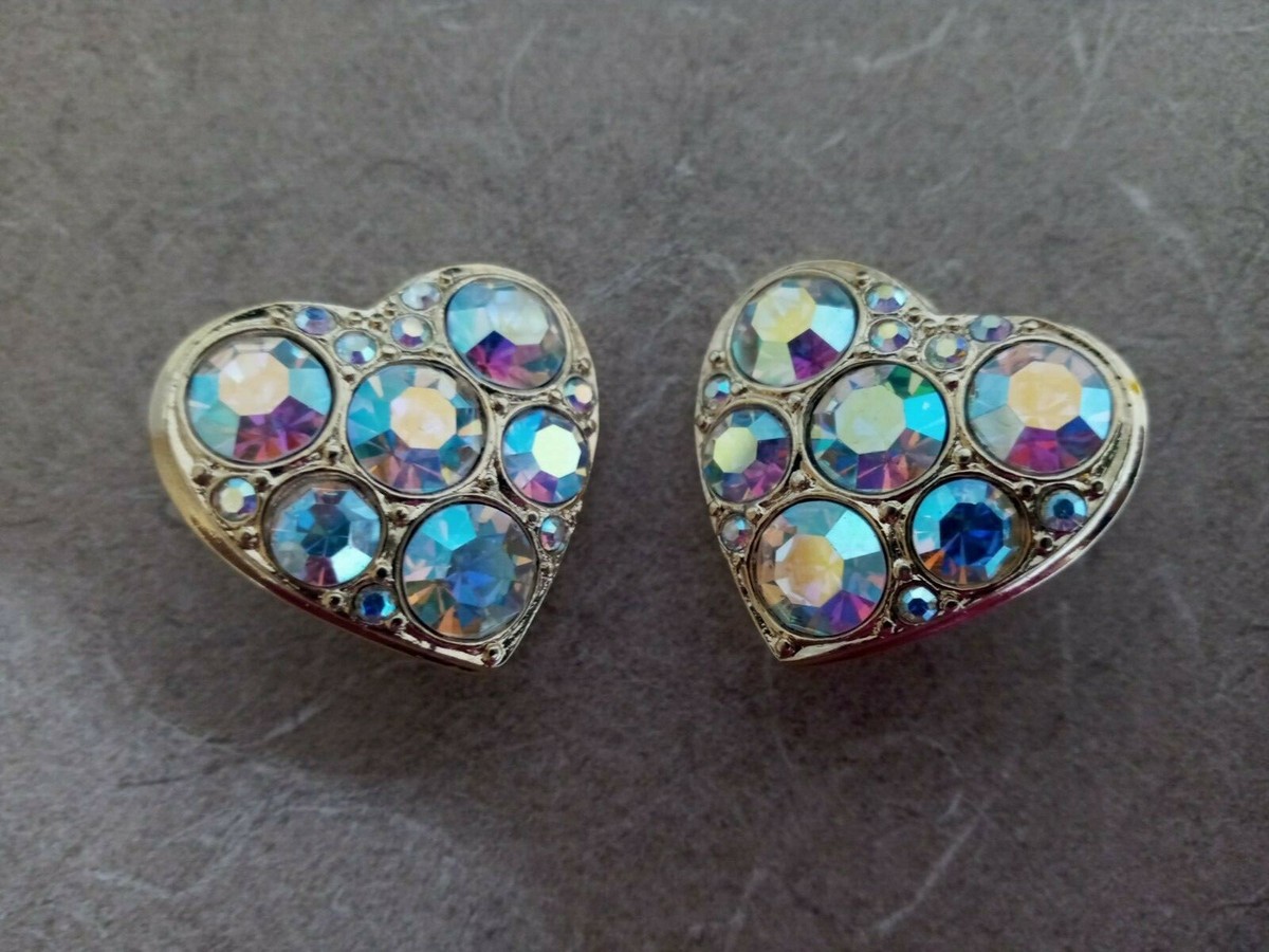 Gorgeous KIRKS FOLLY Iridescent Rhinestone Clip on Earrings