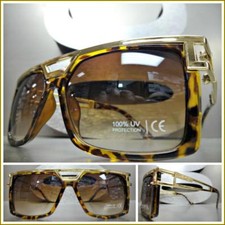 Oversize Vintage Retro Hip Hop Style SUNGLASSES Tortoise Gold Frame Honey Lens