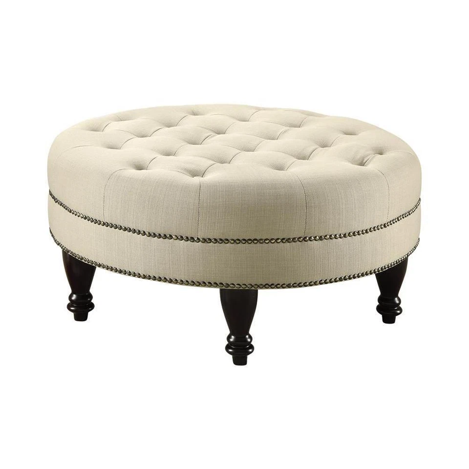 Elchin Round Upholstered Tufted Ottoman Oatmeal - Image 2 of 2