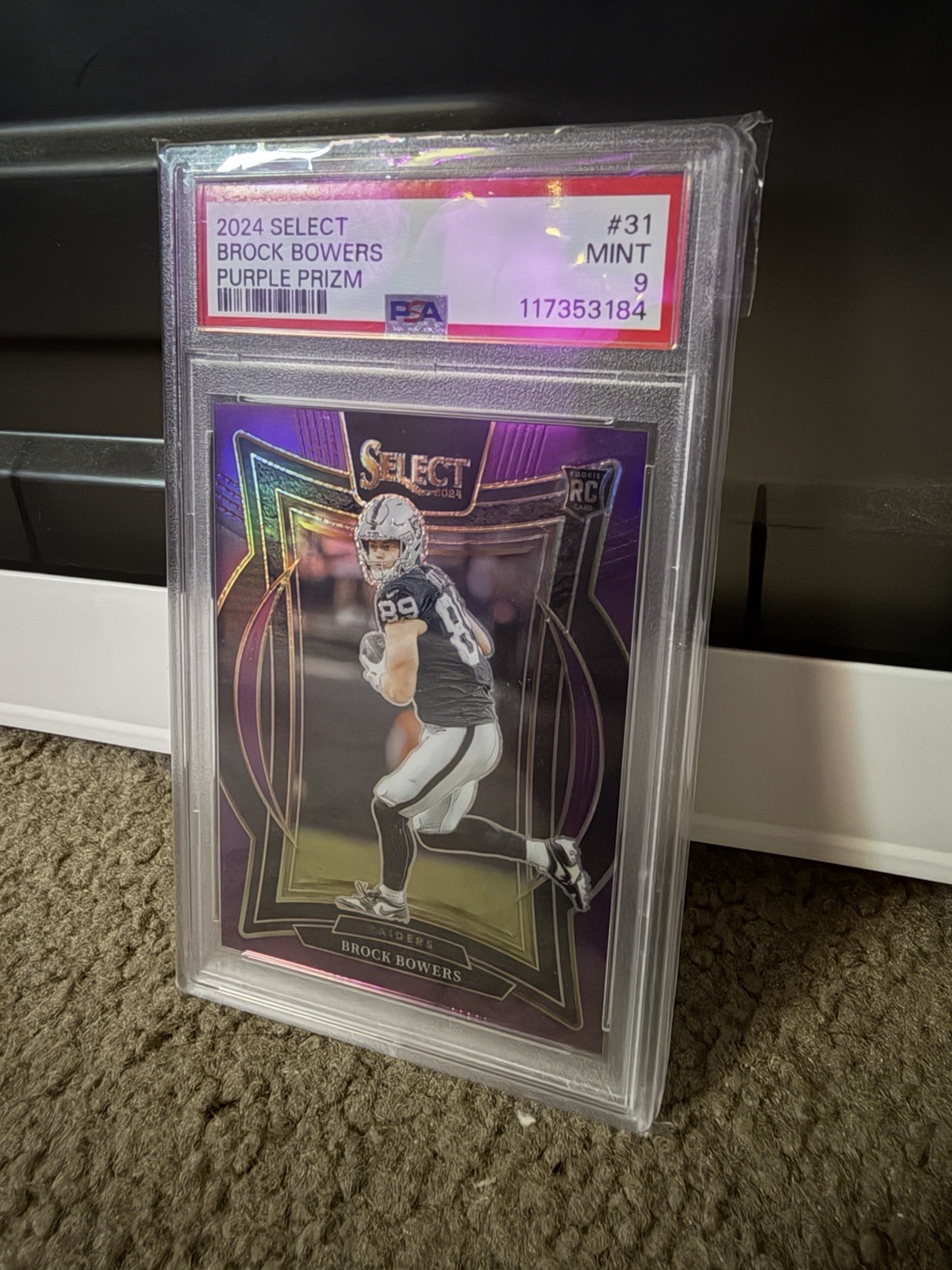 2024 Select Brock Bowers Concourse RC Purple Prizm #56/75 Raiders PSA 9