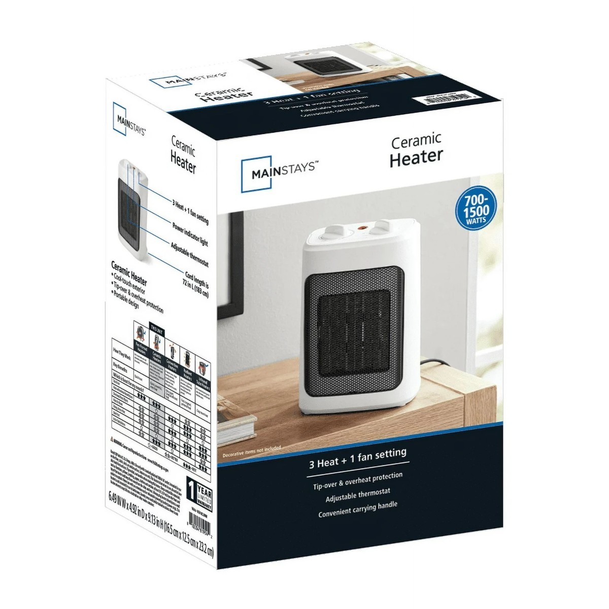 Mainstays 1500W Ceramic Fan-Forced Electric Space Heater White