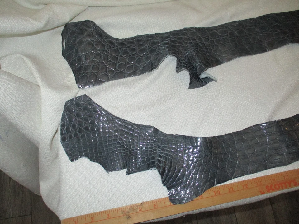 Genuine exotic gray HIDE SKIN grey partial CROCODILE flank side x2  accessories - Image 4 of 4