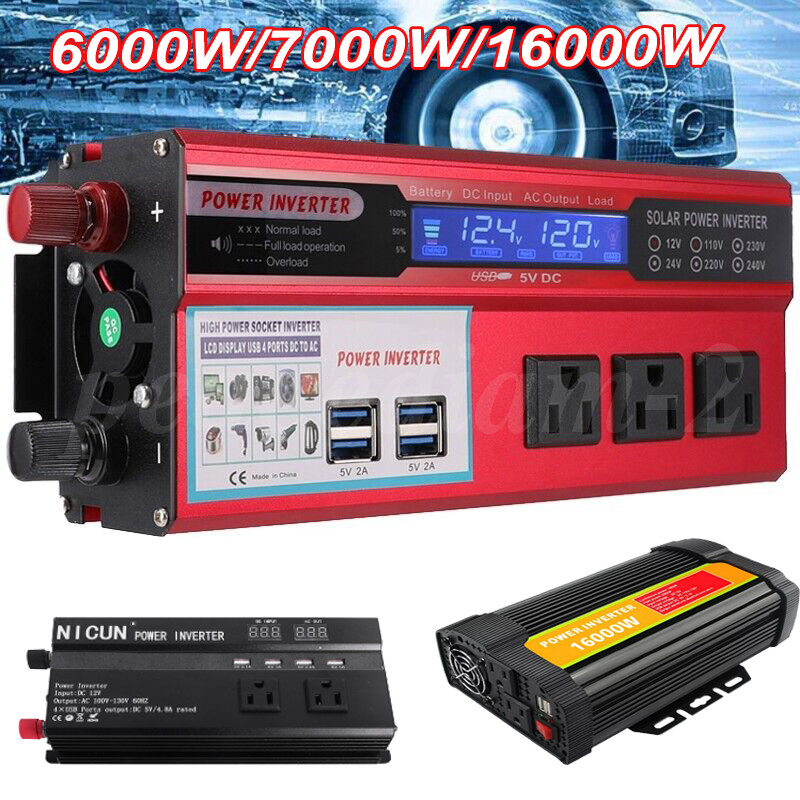7000W 16000W Car Power Inverter DC 12V To AC 110V Home RV Solar Converter LCD. Available Now for $109.69