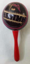 9" Red handled, black Maraca. 4" circumference
