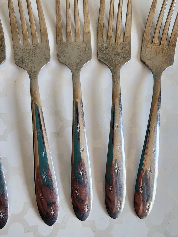 Lote de tenedores de ensalada de cena de acero inoxidable MAR-CREST de colección Atomic Starburst MCM Foto 4 de 4