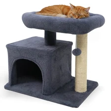 19.5” Small Cat Tree w/Large Padded Plush Perch Condo Sisal Scratching Posts