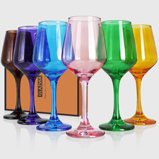 Colored Wine Glasses Set of 6-12oz Colorful Long Stem Wine Glass Cups, Multi Col