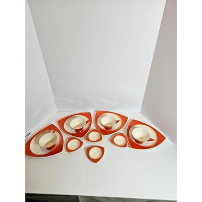 Salem Tricorne Tee Snack Set 12 Teile Orange MCM Art Deco Vintage Guter Zustand - Bild 1 von 4