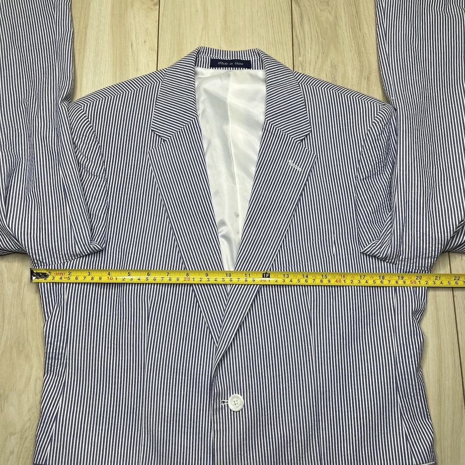 Alan Flusser Striped Seersucker Suit Mens Size 40R 34Wx32L Cotton Blue White - Image 4 of 4