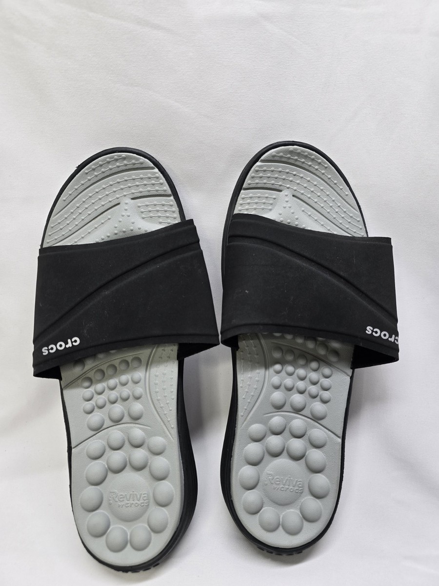 Crocs Women's Size Reviva Comfort Slide Sandal in Black Gray