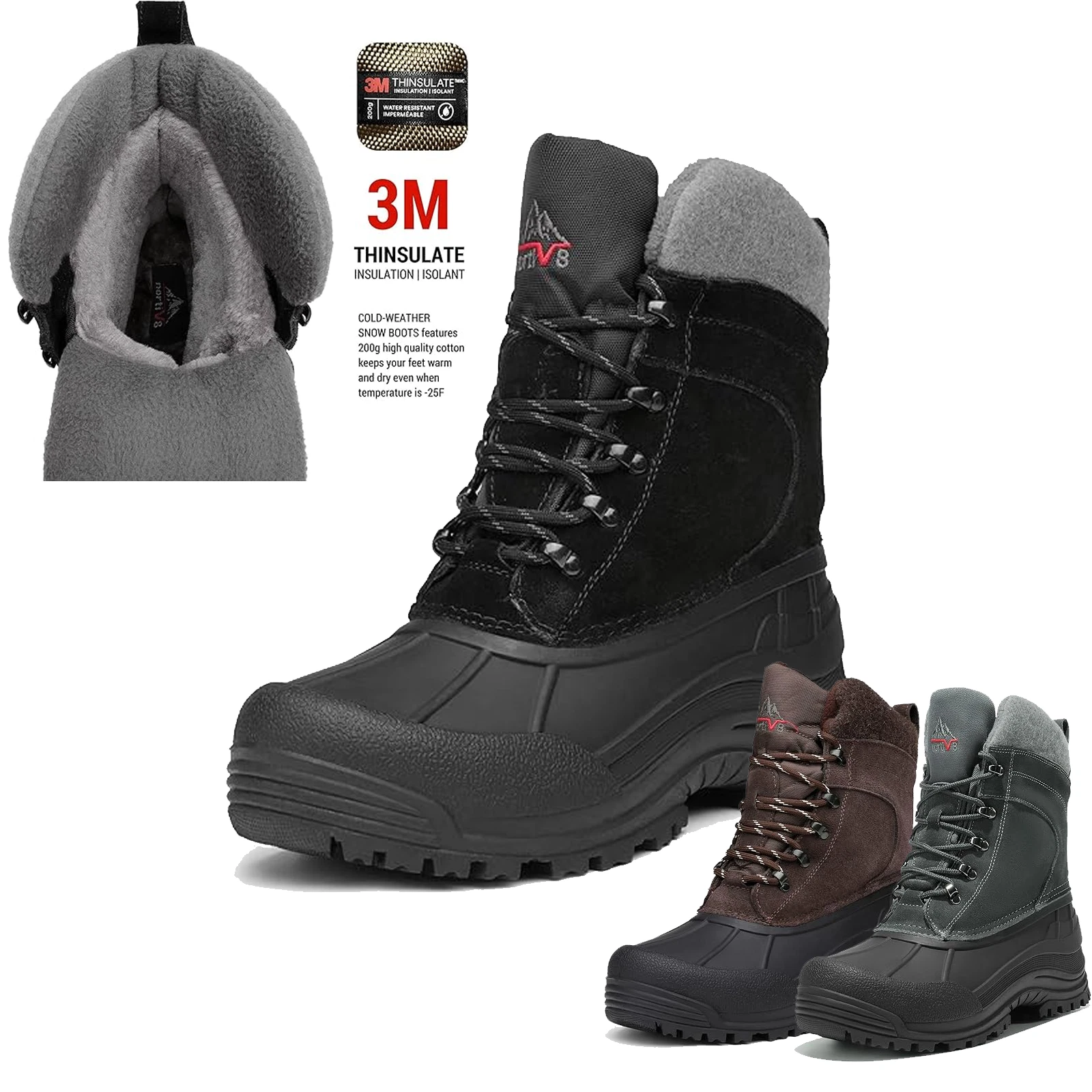 Mens Snow Boots Insulated Waterproof Rugged Winter Outdoor Work Boots