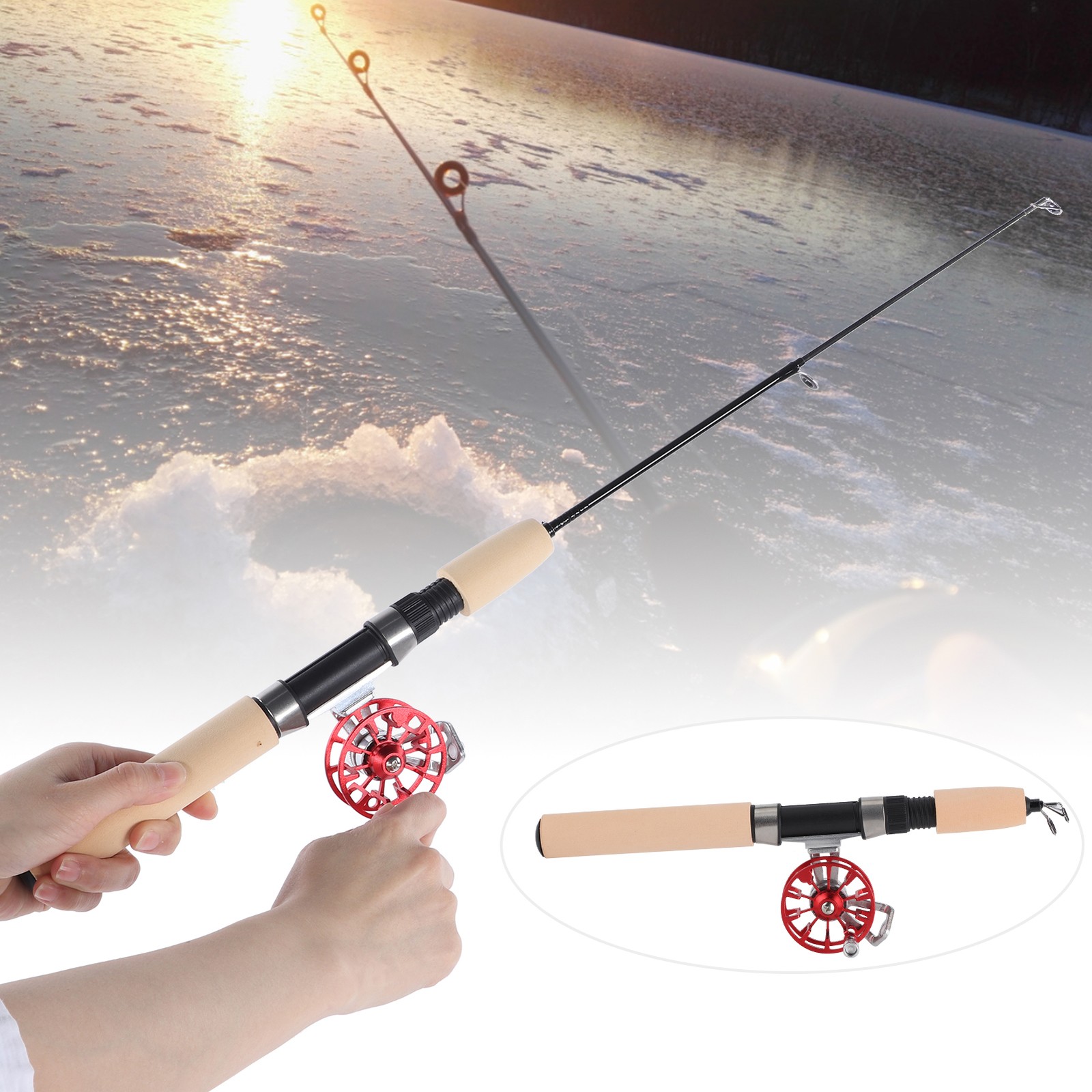Winter Ice Fishing Telescopic Rod FD50 Reel Set Portable Fishing Pole Reel